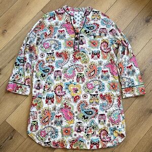 Nick & Nora Sleep Shirt Paisley Owls 100% Cotton Size XXL